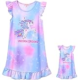QPANCY Matching Doll & Girls Nightgowns Princess Nightdress Flutter Sleeve Sleepwear Pajamas for Girls and 18" Dolls Clothes