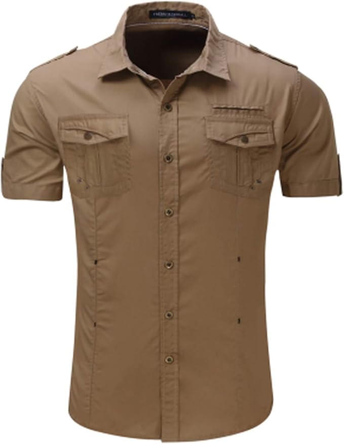 2017 Herren Cargo Shirt Herren Casual Hemd Solid Kurzarm Hemd Arbeitshemd Khaki X Gross Amazon De Bekleidung