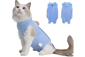 Acoutpet Cat Recovery Suit Female Kitten Cat Onesie for Cats After Surgery Female Spay Surgical Abdominal Wound Skin Diseases Cone Collar Soft Alternative Wear (Blue, M)