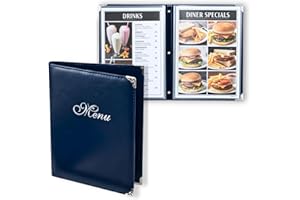GLIMVILO Navy Faux Leather Menu Cover Set of 2 | Elegant 8.5 x 11 Inch Durable Menu Holders with 7 Pages & 14 Views | Ideal for Restaurants, Cafés, Bars, Hotels & Events | Stylish Menu Book & Booklet