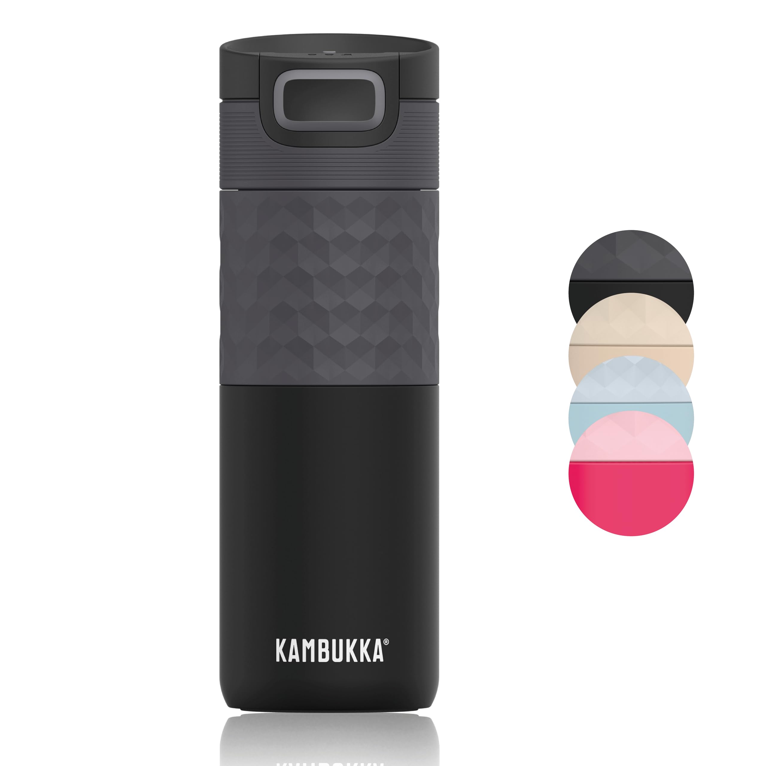 Kambukka Etna 500ml / 17oz Insulated Travel Mug in Stainless Steel, Leak-Proof Thermos with Snapclean Technology, Ideal for hot and Cold Drinks, Non-Slip Bottom and Easy Grip - Black Steel