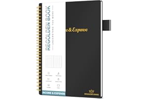 REGOLDEN-BOOK Income & Expense Tracker, Accounting Bookkeeping Ledger Book for Small Business –Accounting Ledger Record Notebook with Pocket, Man & Women, 53Weeks(10"x7")，Black