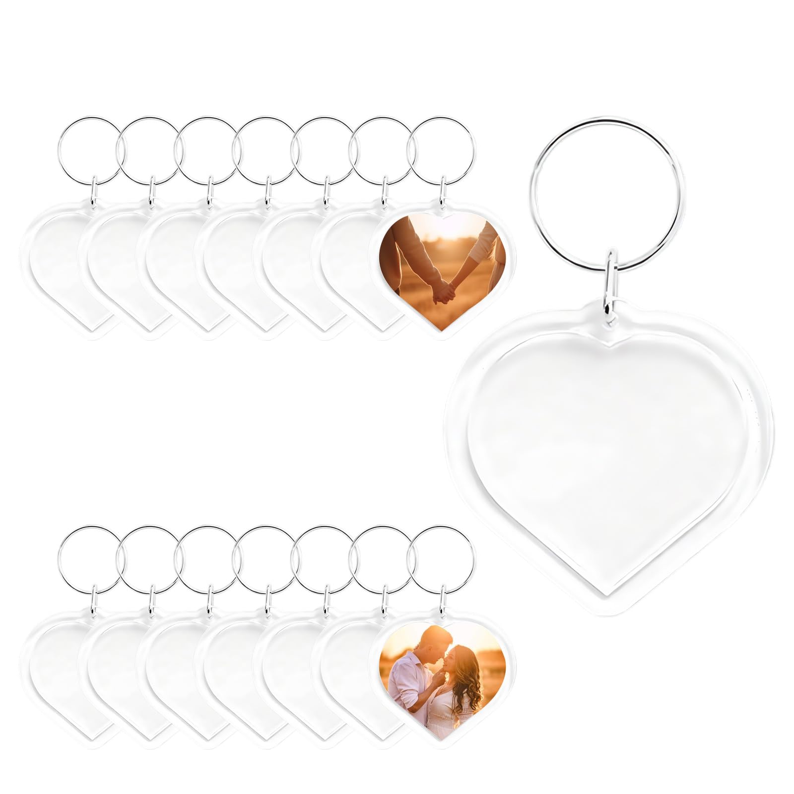 25PCS Heart-Shaped Acrylic Blank Passport Photo Image Inserts Split Keychain Keyrings Wallet Friendly Picture Frame Key Ring Key Holder