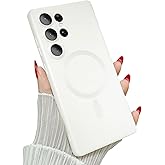 ankofave Magnetic for Samsung Galaxy S25 Ultra Phone Case for Women/Men, Matte Luxury Soft Metallic Luster Design with Camera Lens Protector, Shockproof Anti-Scratch Phone Case 6.8"-White