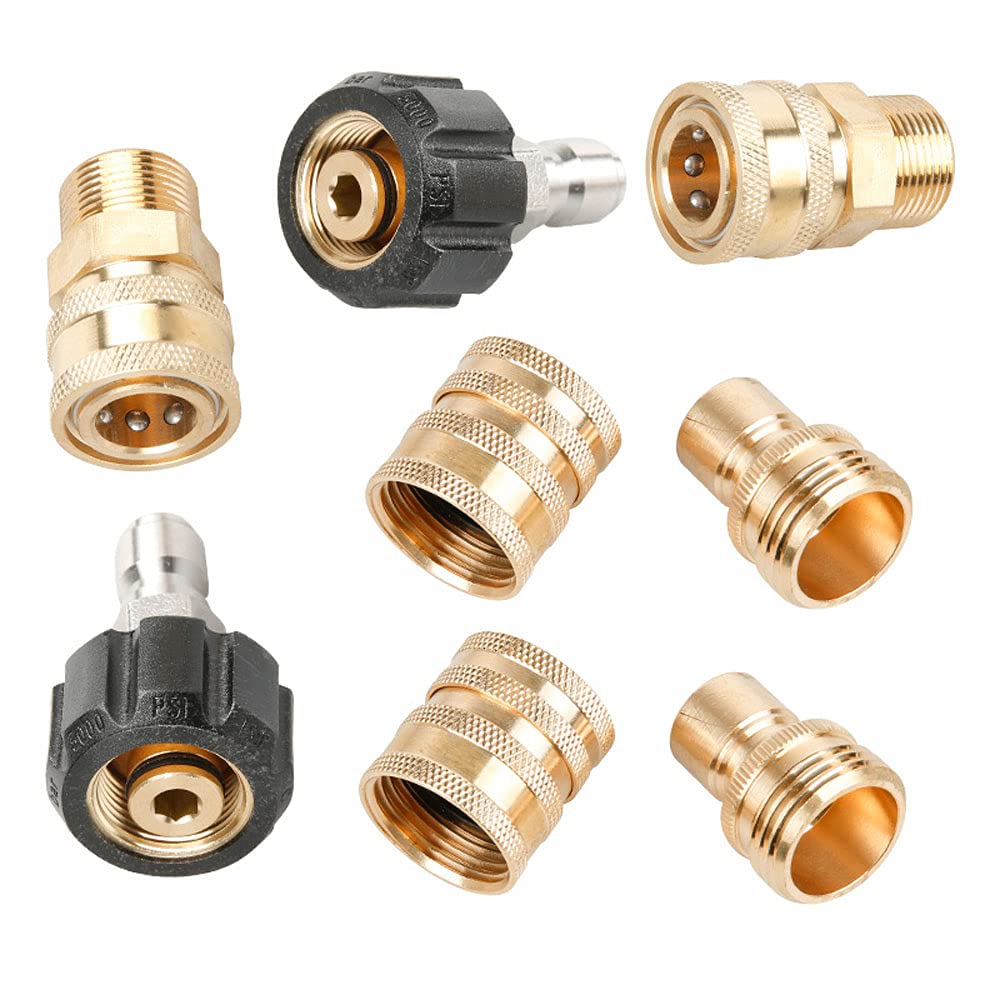 CENPEK 8pcs Pressure Washer Adapter Kit,Garden Hose Quick Connect Fittings,M22 Swivel to 3/8 inch Quick Connect, 3/4 inch to Quick Release