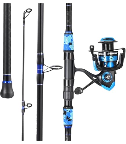 Amazon.com : Sougayilang Surf Fishing Rod Portable Travel MH/H Surf Spinning Rod 4 Piece Carbon Fiber Saltwater Fishing Rod 10'-Blue : Sports & Outdoors