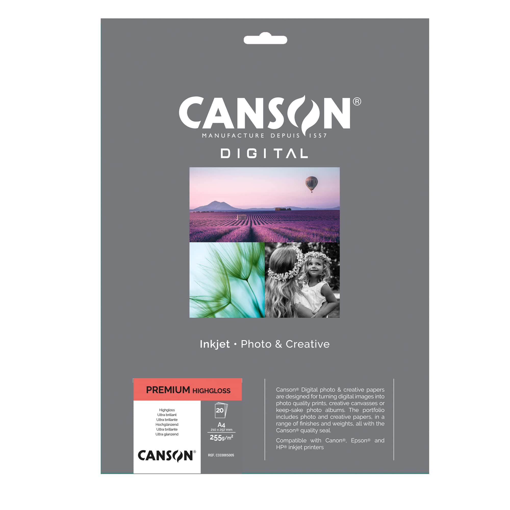 CANSON Performance Digital Photo Paper Box, A4, 255gsm, High Gloss White, 20 Sheets, Ideal for Professional Photographers