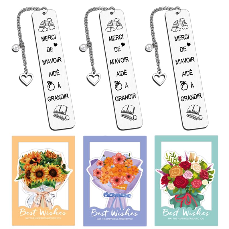 3 Pack School Teacher Gift Bookmarks with Greeting Card Thank You for Helping Me Grow Thank You Teacher School Year Graduation Bookmark