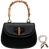 Women Tote bag, Bamboo Shape Handle, PU Leather Top Handle Bags, Womens Crossbody Bag with 27.5 * 27.5in Square Scarf