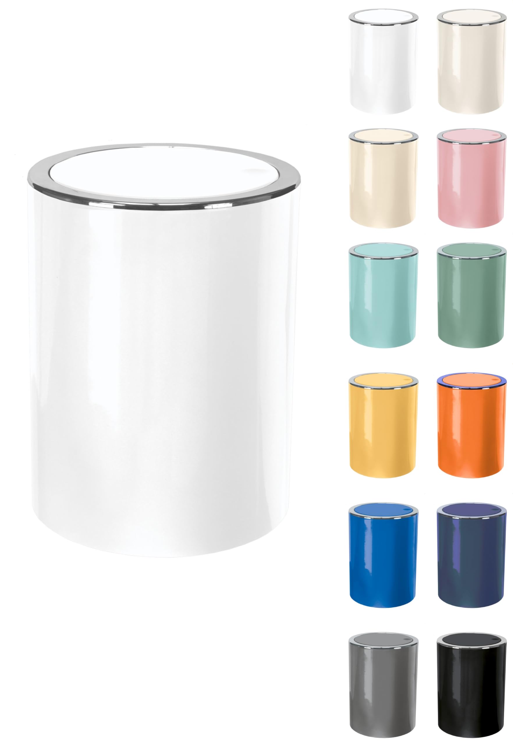KW "Clappe" 5Ltr Plastic Swing Bathroom /Kitchen /Small Waste /Office Bin (Polar White) — image 1
