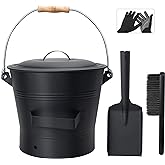 Fireplace Ash Bucket With Lid Shovel And Hand Broom, 5.2 Gallon