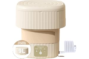 Yanpoake Foldable Portable Washing Machine and Spin Dryer 9L Compact Mini Washing Washer Machine for Baby Clothes Underwear Laundry Apartment Dorms RV Travel Camping, Cream