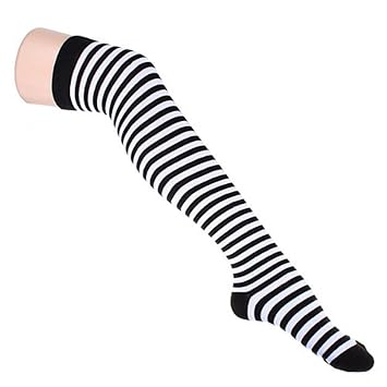 Butterme Damen Stylische Overknee Cotton Halterlose Socken Strümpfe Stulpen Gestreift ,Schwarz/Weiß, One size