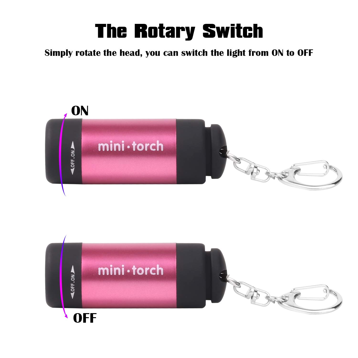 VICOUP 2 Pack LED Keychain Flashlight, Ultra Bright Key Ring Rechargeable Flashlight, Small, Mini, Assorted Colors … (Red)