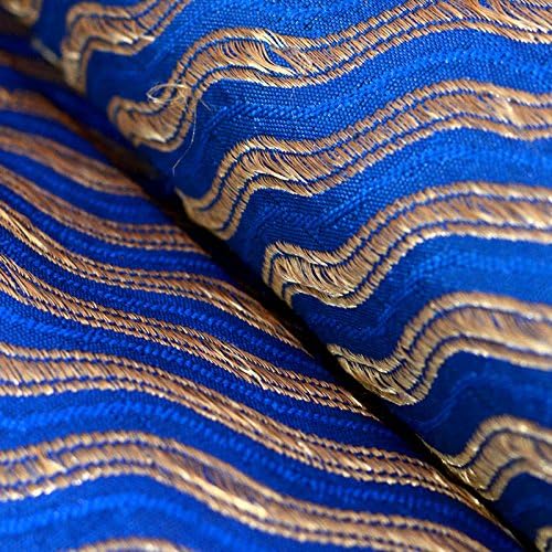 Shopolics Blue and Silver wave designed brocade silk fabric-4614, Party wear Dress Material By The Yard