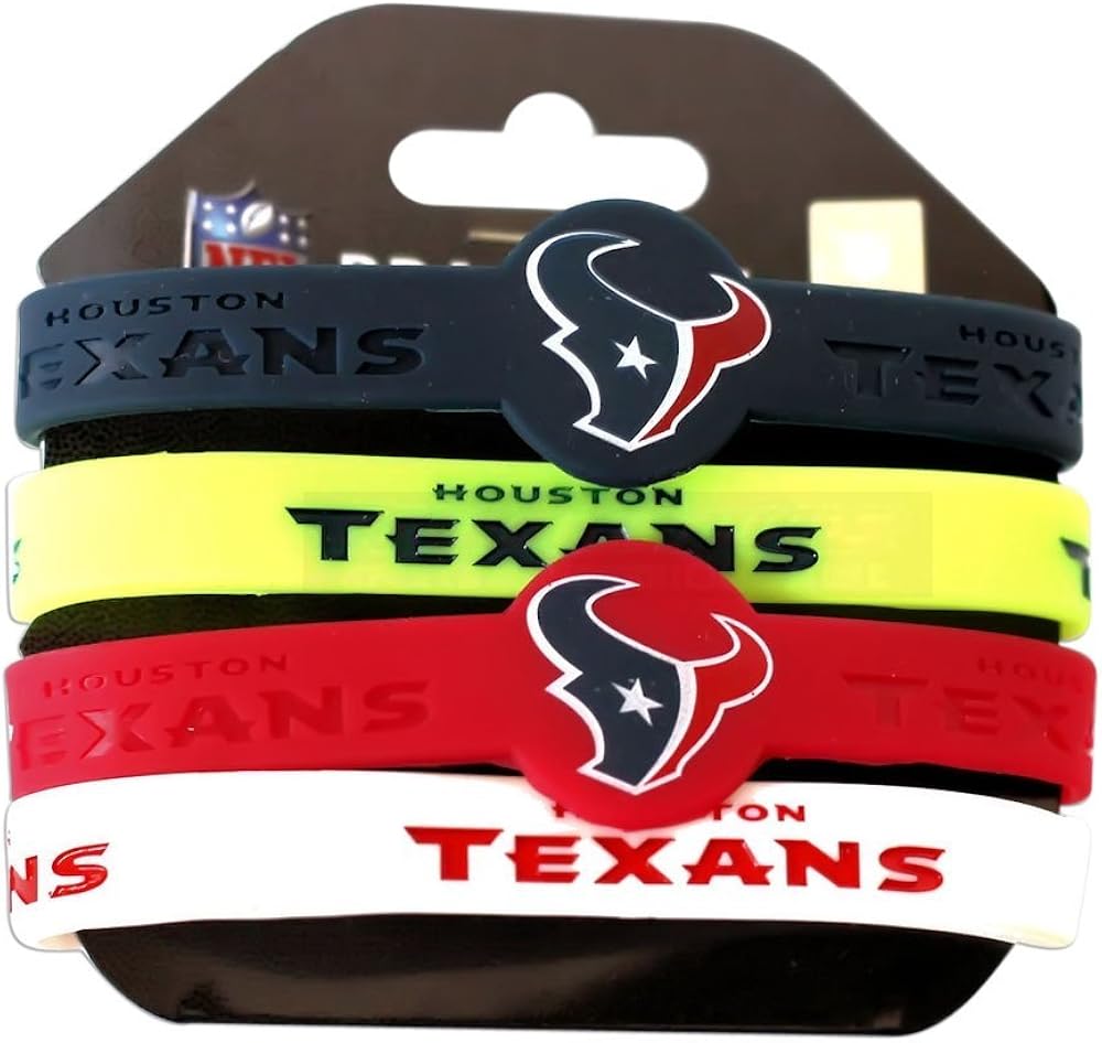 NFL Houston Texans Silicone Rubber Wrist Band Bracelet (Set of 4), One Size, Multicolor by