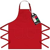 ELEGAHOUSE Unisex Apron with Pockets for Cooking, Salon & Art - 100% Cotton Adult Kitchen, Chef, Stylist Apron (Red)