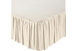 MATTRESS-HOMES Ruffled Bed Skirt- 18 Inch Drop Queen Size Dust Ruffle, 100% Microfiber Ruffle Bed Skirt with Non-Woven Platform, Wrinkel Free Bed Skirt, Three Sided Coverage Dust Ruffle Gathered in Ivory Solid