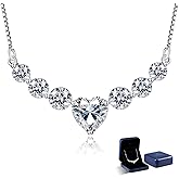 N9NEMUSES Moissanite Necklace for Women, 1.7-7.6 Carat Heart Necklace Engraved 'I LOVE YOU' Gift for Wife, Wedding Anniversary Birthday Gifts for Women, Jewelry Gifts for Her Wife Mom Girlfriend Lady