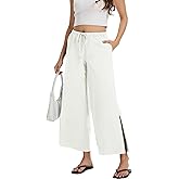 PIQIDIG Wide Leg Pants for Women Casual Slacks Elastic Waist Side Slit Flowy Palazzo Pants Trousers with Pockets