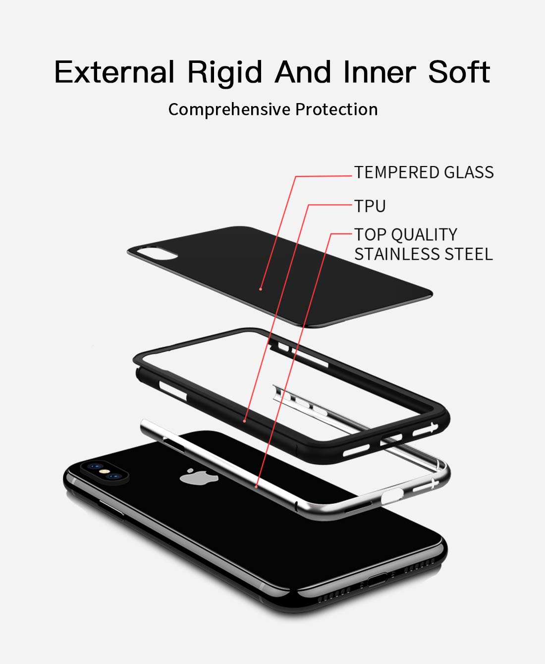 JOYROOM Tempered Glass Case for iPhone Xs Max, Hard Slim Thin Metal Bumper with Soft TPU Inner Frame Case, Anti-Scratch 9H Clear Glass Back Cover for iPhone 6.5 inch (Gold)