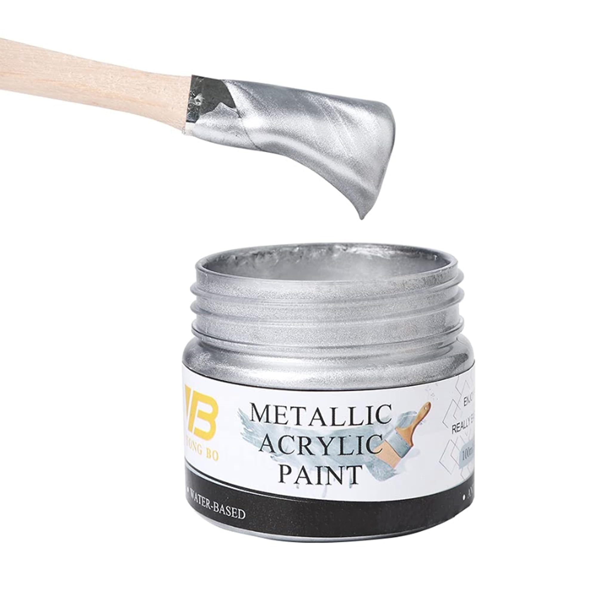 Photo 1 of YongBo Metallic Silver Acrylic Paint, 100ml Silver Paint, Art Craft Paints for Canvas, Rock, Stone, Wood, Fabric, Art Supplies