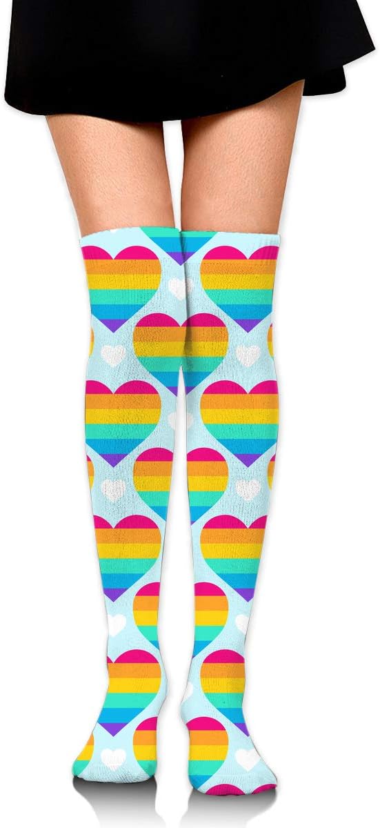 QG ZZX Gay Pride Hearts Womens' Knee High Socks Popular Compression Stockings for Running Sports Soccer Socks Stocking for Women
