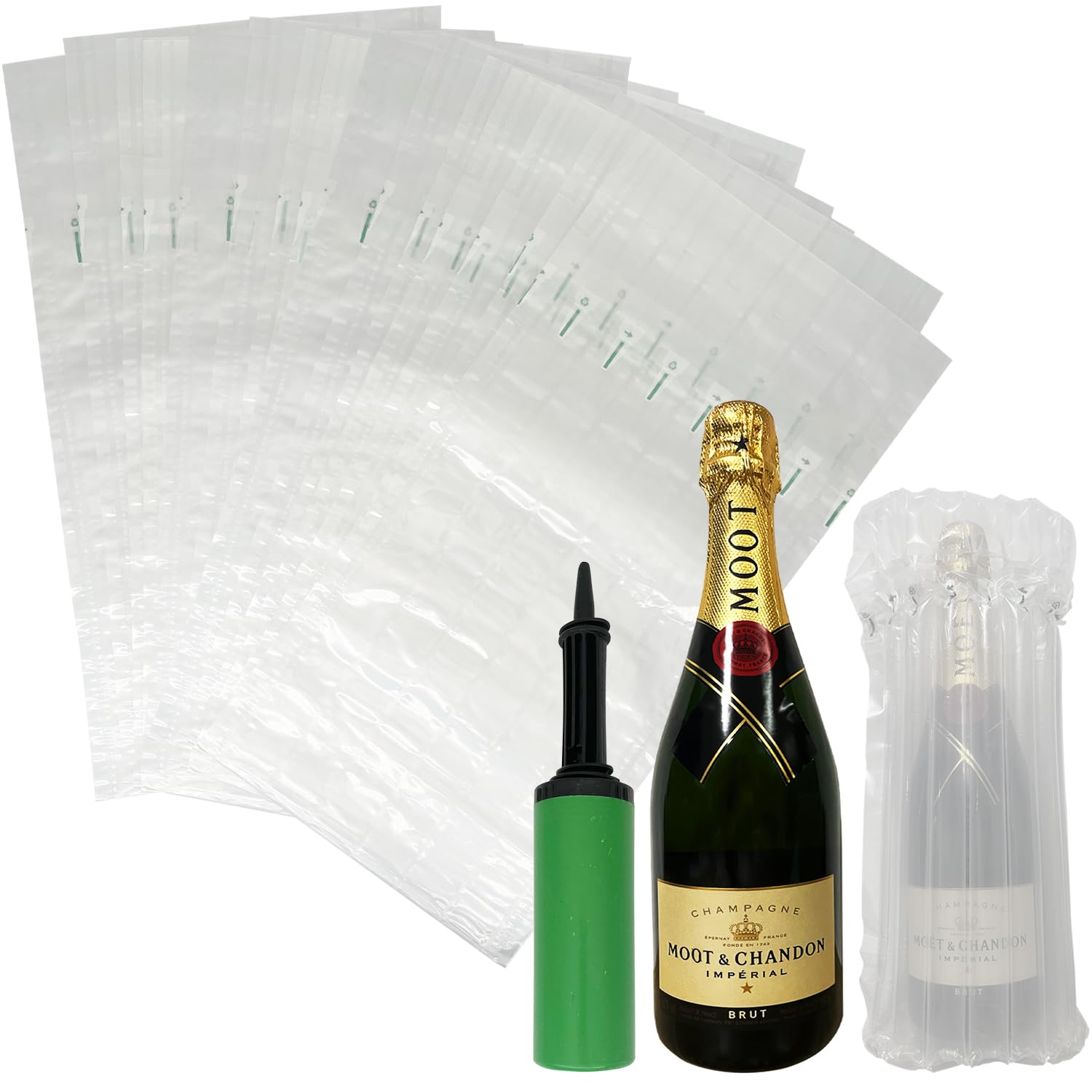 50 Pcs Wine Bottle Protectors for Travel, Inflatable Champagne Bottle Bags with Free Pump, Heavy Duty Bubble Wrap Bags for Secure Shipping & Flight, Reusable Glass Bottle Sleeves