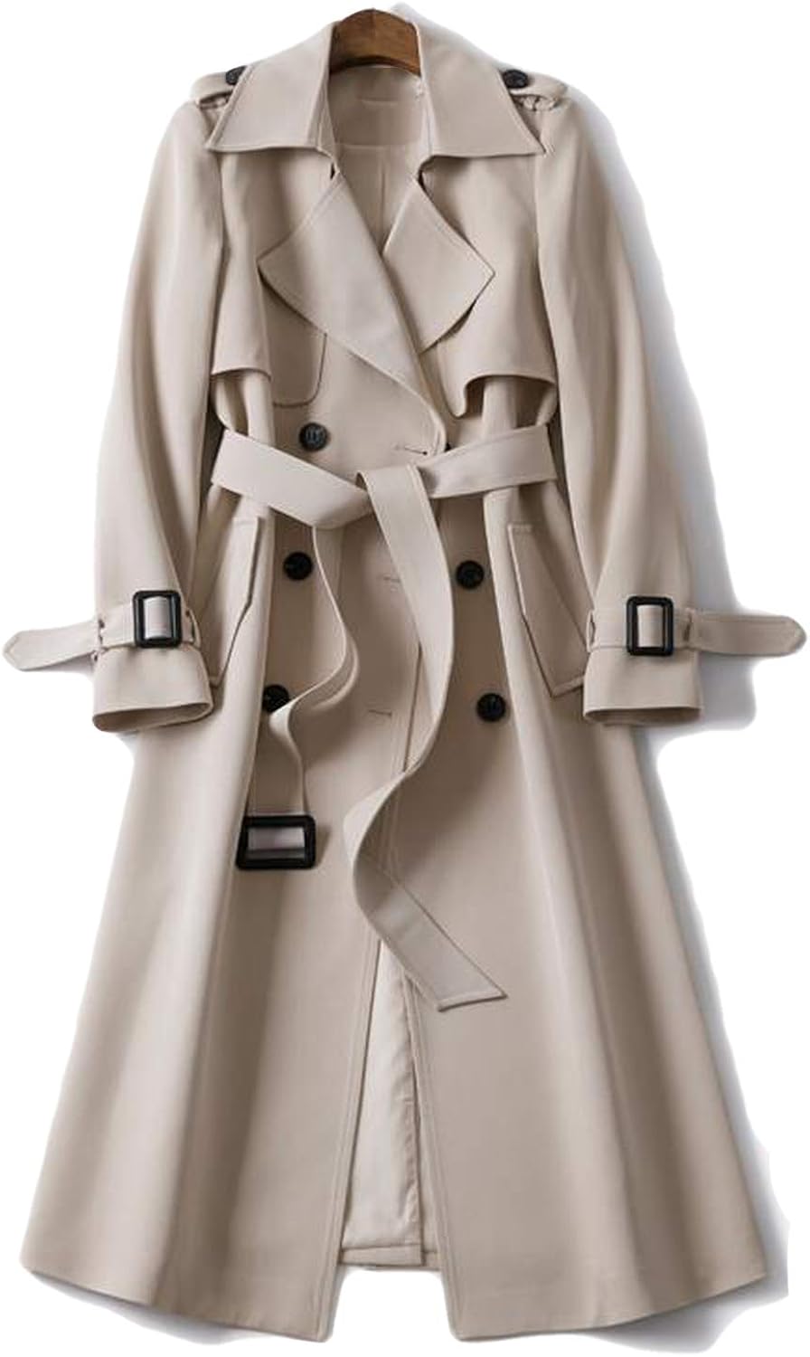 Women'S Long Trench Coats Autumn Lapel Double Breasted Slim Windbreaker