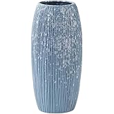 FAYRAH Premium Blue Ceramic Vase – Ribbed Tall Flower Vase for Home Décor, Modern Minimalist Table Centerpiece, Pampas Grass, Dried Flowers, Shelf & Living Room Decoration