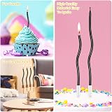 URAQT 24 Pcs Twisty Birthday Candles with Stands Black Metallic Long Candle view 4