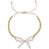 Agriajun Gold Bead Bow Bracelets for Women, Adjustable Gemstone Pearl Beaded Jewelry Gifts