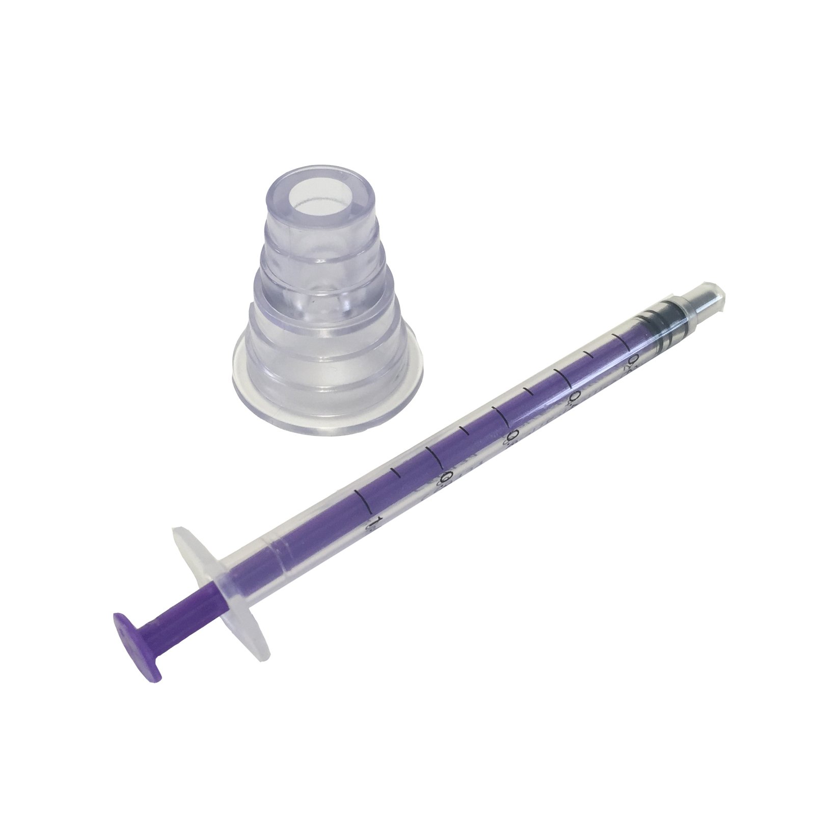50 X 1ML QUALICARE ORAL ENTERNAL MEDICINE BABY ELDERLY DOSAGE NON-STERILE LATEX FREE DISPOSABLE PURPLE SYRINGES WITH BOTTLE ADAPTER