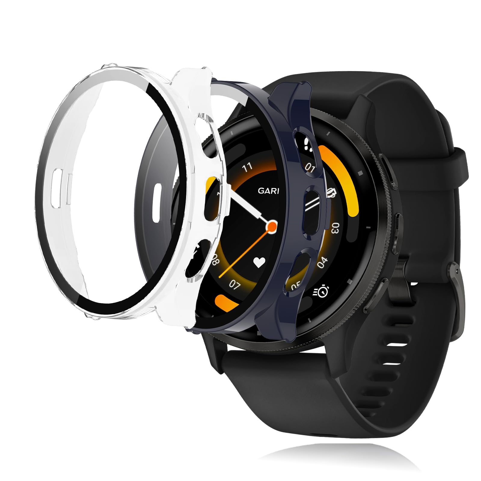 KUSINHOKA [2Pack] Case for Garmin venu 3 Tempered Glass Screen Protector，PC Hard Case Tempered Glass Screen Protection Cover Slim Full Cover Scratch Proof Protector，Black+Transparent