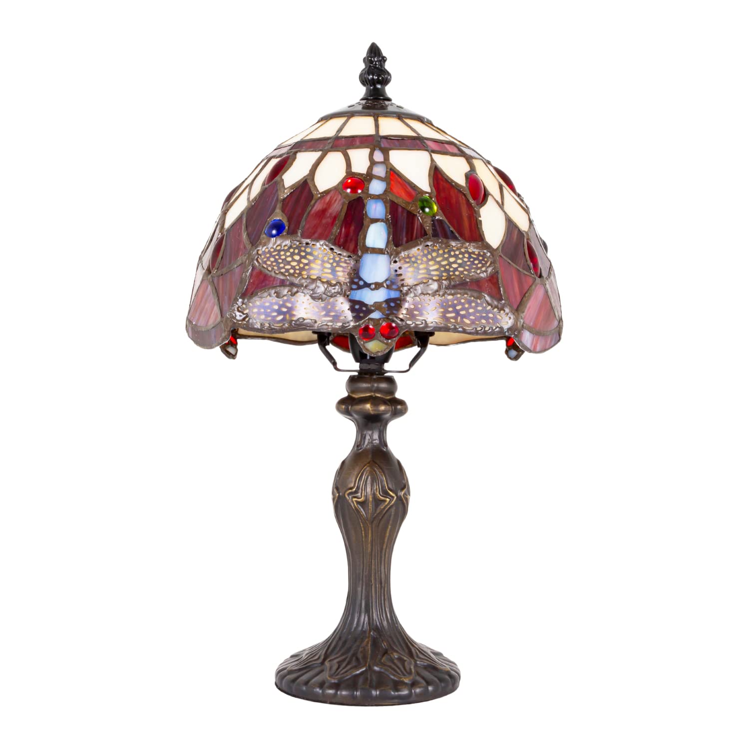 Hand Crafted Red Stained Glass Dragonfly Tiffany Lamp by Happy Homewares