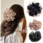 SquarezhenBo 1Pc Black Large Chiffon Claw,Clip Hair Bow Large Size Fabric Ribbon Flower Rose For Women Clamps Accessories Clips,Jaw Claw Hair Clips Hair Accessories