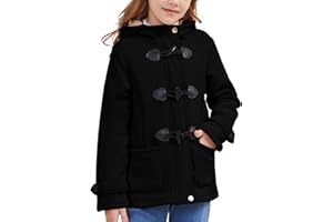 Flygo Girls Fleece Jacket Sherpa Lined Hoodie Horn Button Duffle Coat Warm Winter Coats Jackets (5-14 Years)