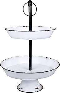 Creative Co-op DA8538-1 2 Tier White Decorative Metal Tray