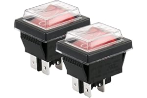 Baomain 2-Pack Rocker Switch with Waterproof Cover,and Red LED Light,ON/Off DPST 4-Pin 16A 250VAC,Snap-in,UL VDE List,for Car