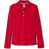French Toast Girls' L/S Fitted Knit Polo with Picot Collar - red, 7/8
