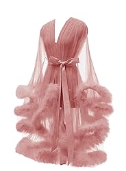 Yexinbridal Tulle Feather Fur Bridal Sheer Robe