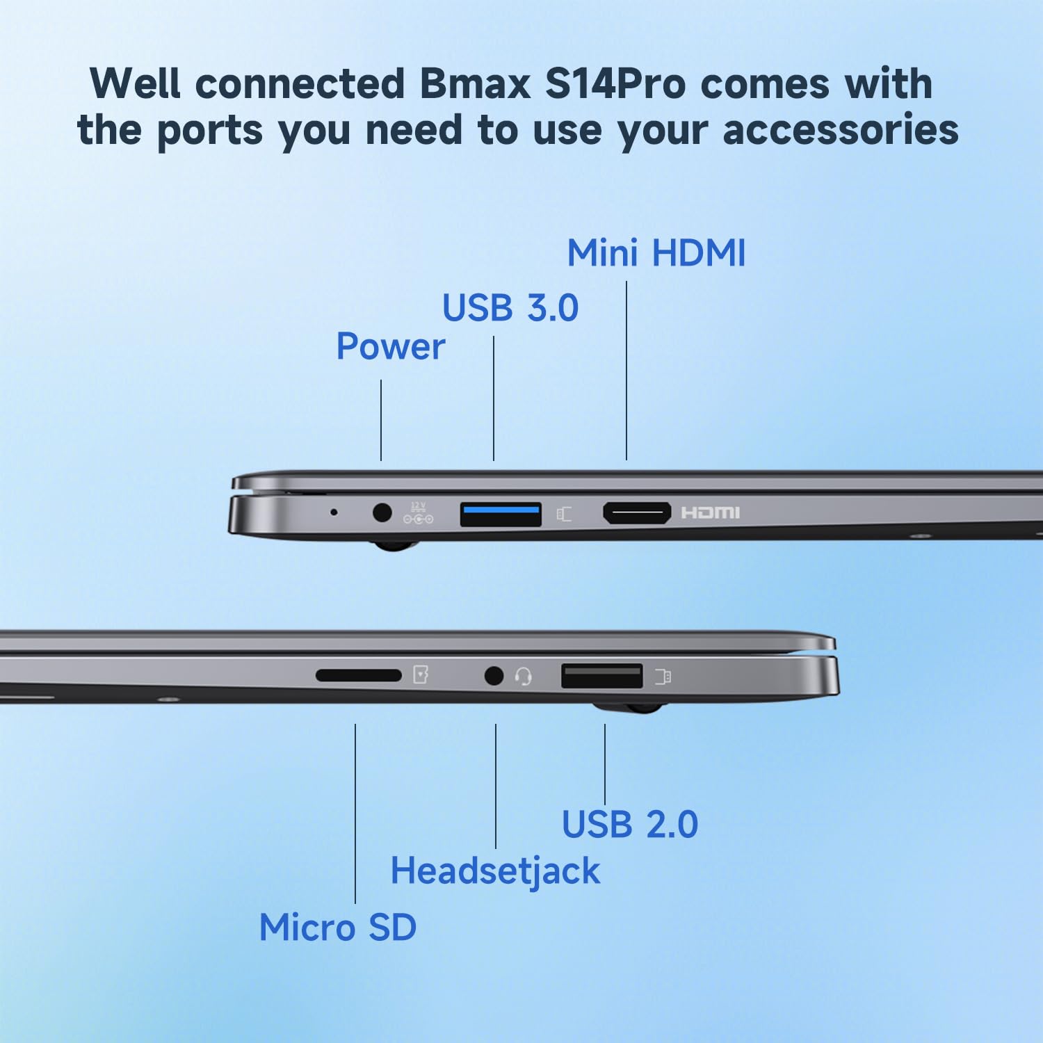 Bmax 14 inch Laptop Computer, 8GB RAM/256GB SSD, FHD IPS Display, Intel N5000 Processor Up to 2.7GHz, 2.4/5G WiFi, BT 5.0, Long Lasting Battery Portatile Notebook, Mini HDMI USB 3.0 Slim Silver Laptop