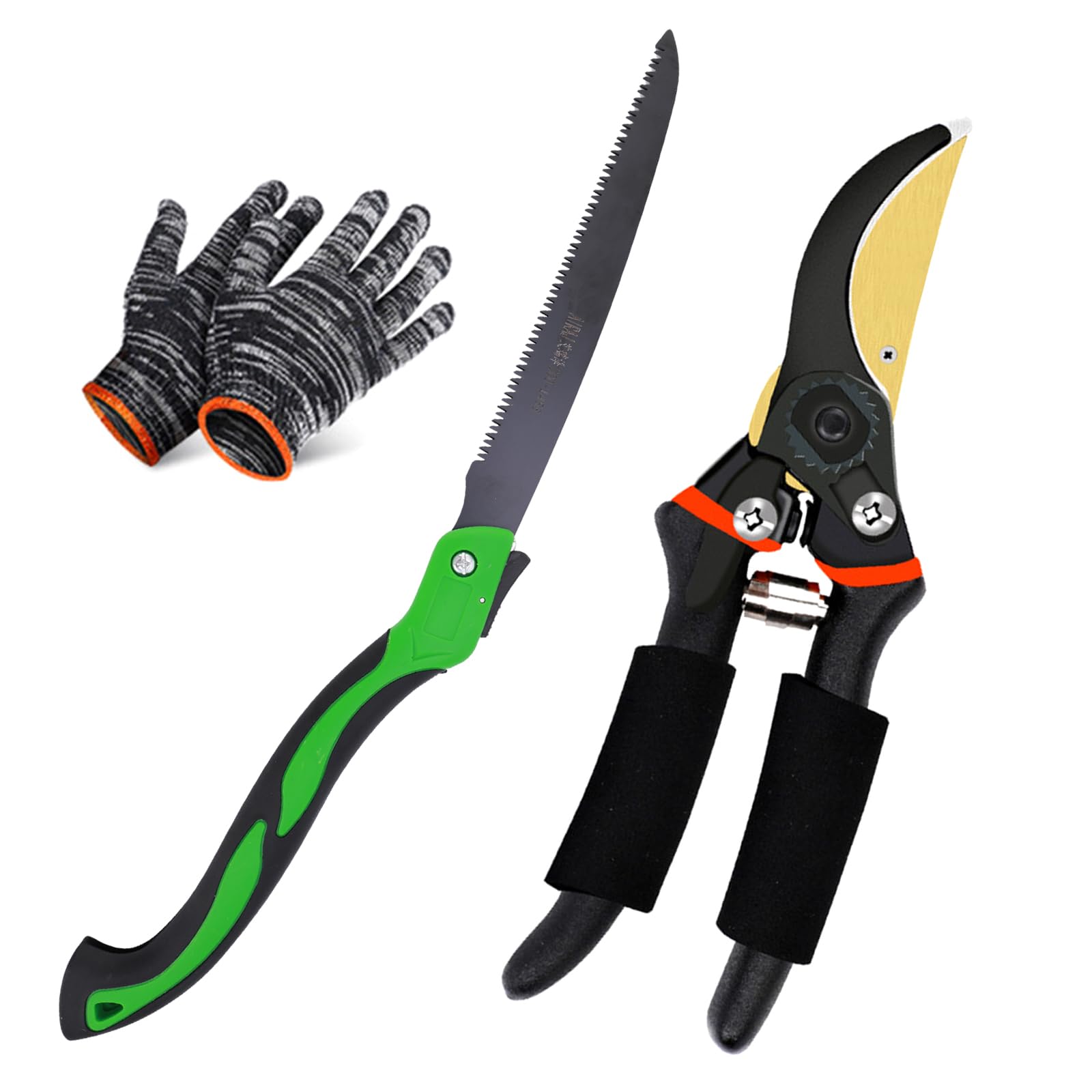 Professional Titanium Garden Pruning Shears, Garden Pruners for Gardening Heavy Duty, Soft Handle Garden Shears, Pruning Shears with Folding Saw and Gloves