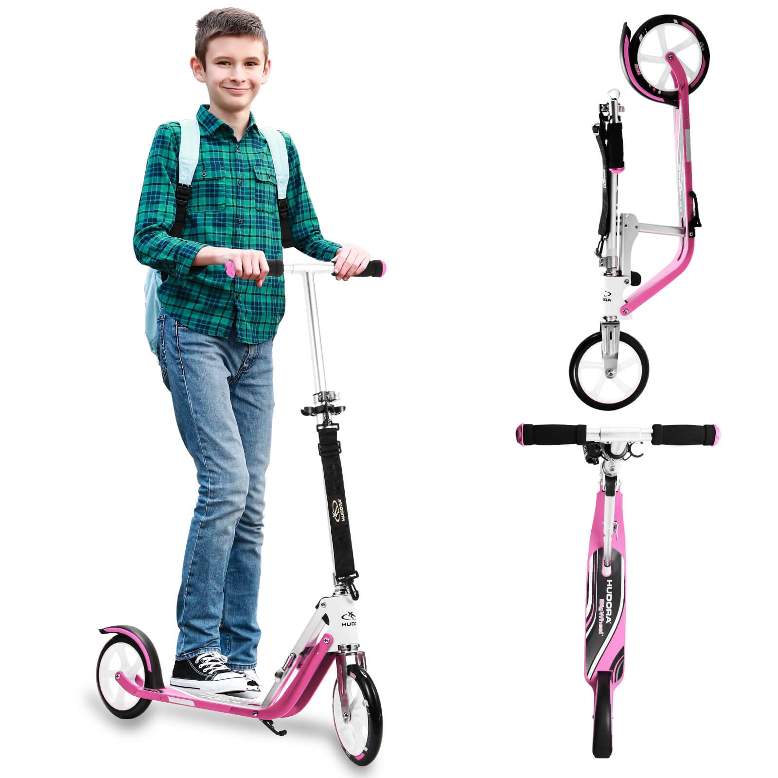 HUDORA Scooter for Kids & Teens - Ages 6-12, Adult Scooter with Big Wheels, Lightweight Durable All-Aluminum Frame