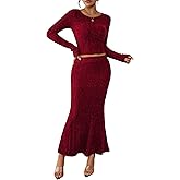 HUUSA Skirt Sets for Women 2 Piece Outfits 2026 Fall Crop Top Maxi Skirt Set Going Out Dress Trendy