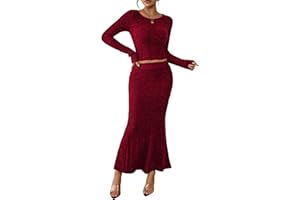 HUUSA Skirt Sets for Women 2 Piece Outfits 2025 Fall Crop Top Maxi Skirt Set Going Out Dress Trendy
