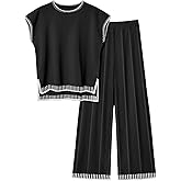 Ekouaer Womens Matching Sets Knit Sweater Sets 2 Pieces Outfits Pullover Tops Wide Legs Pants Lounge Set