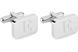 18K White-Gold Plated Initial Engraved Stainless Steel Men’s Cufflinks With Gift Box -Personalized Alphabet Letter’s A-Z By Lux & Pair