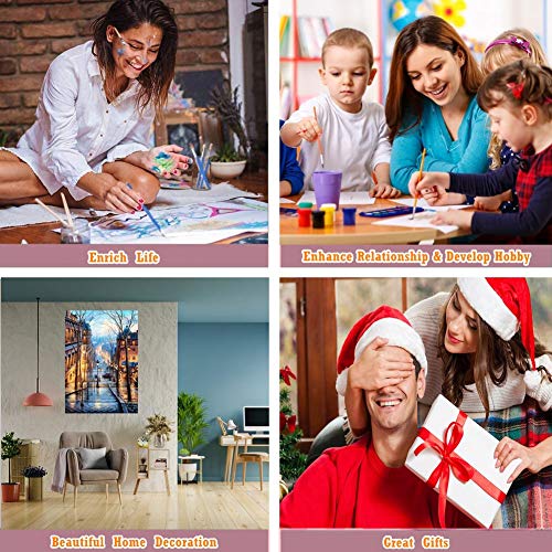 Paint by Numbers, DIY Acrylic Oil Painting Kit for Adult Kids Beginner, Wall Decor Drawing Paintwork with Paintbrushes on Canvas 16x20 inch Number Painting Kits - City Street