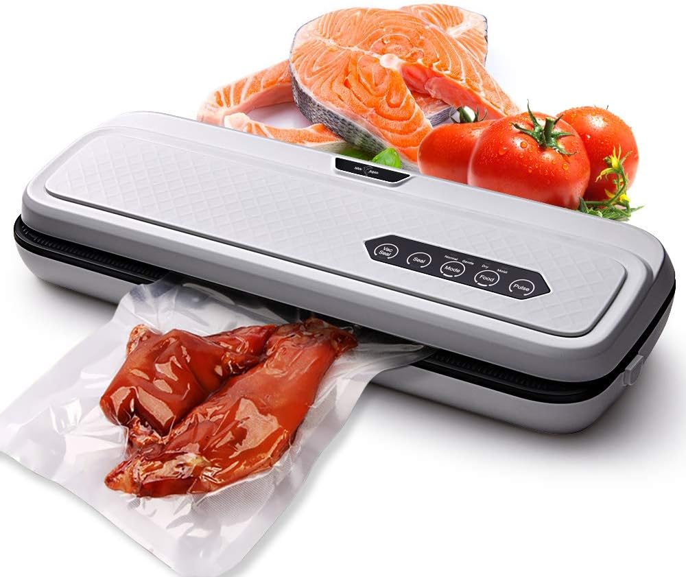 Vacuum Sealer Machine Food Saver Storage Automatic Air Sealing System Sous Vide Cooking Seal A Meal Dry Moist Modes Preservation A Hose and 10 pcs Bags,White